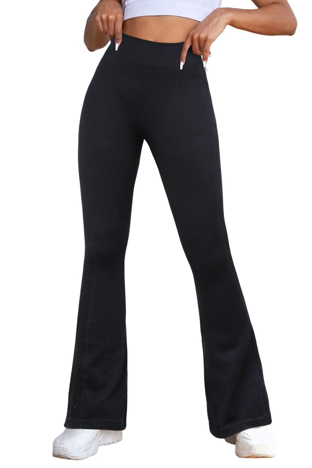 Black Basic Tummy Control High Waisted Flared Sports Pants