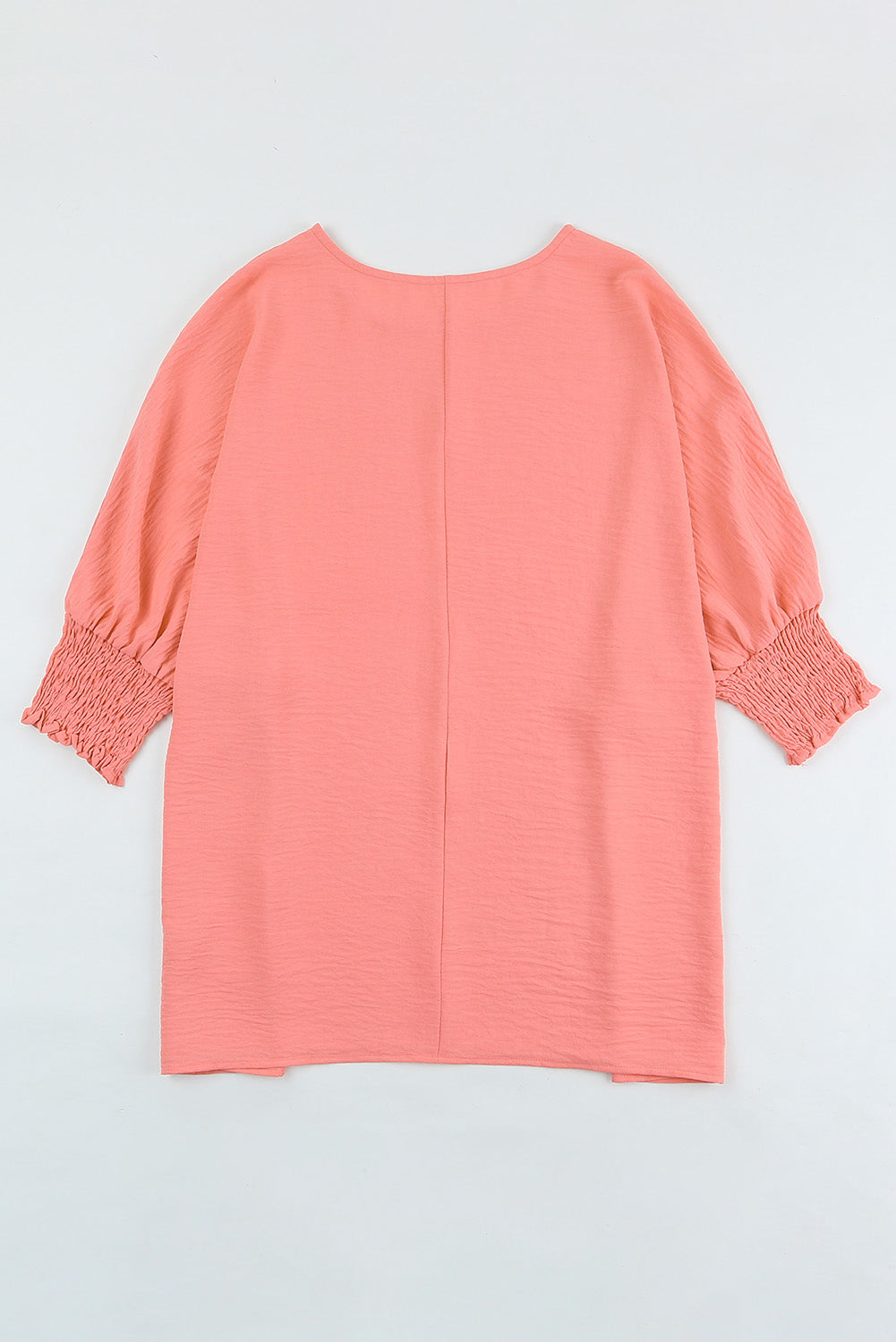 Apricot Solid Casual Smocked Cuffs Batwing Sleeve Blouse