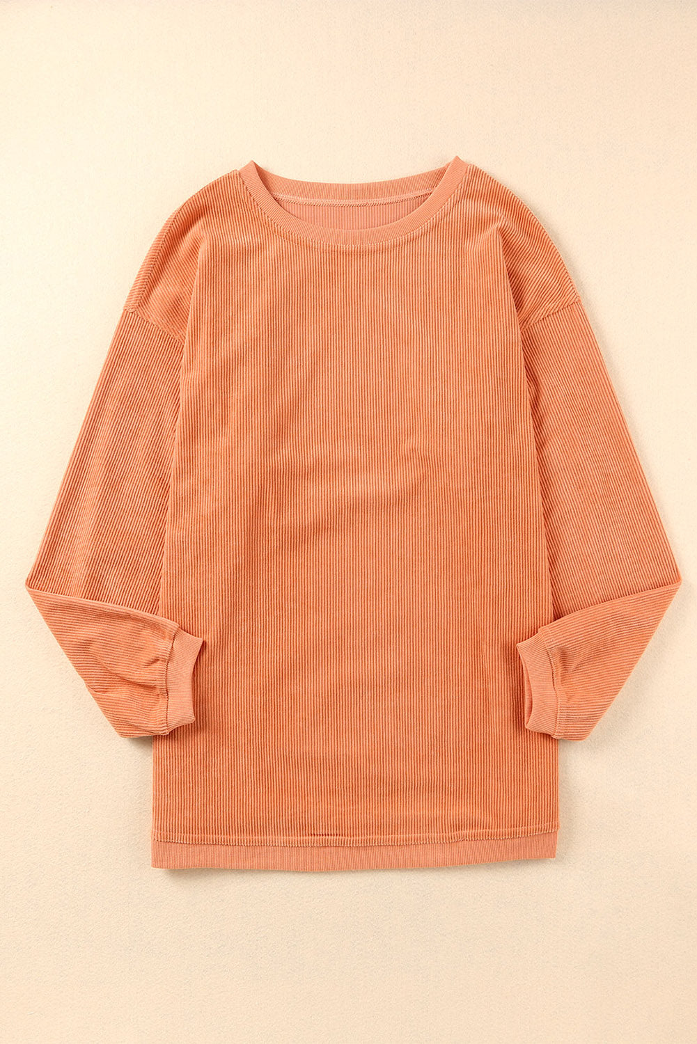 Orange Plain Drop Sleeve Rib-Knit Oversized Sweatshirt