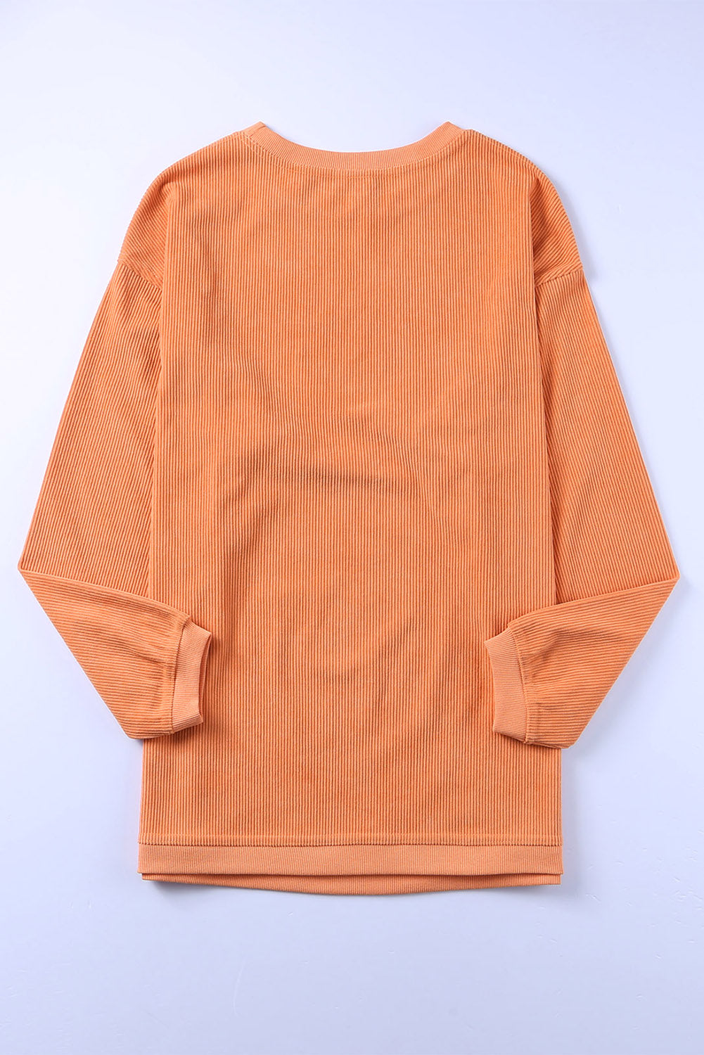 Orange Plain Drop Sleeve Rib-Knit Oversized Sweatshirt