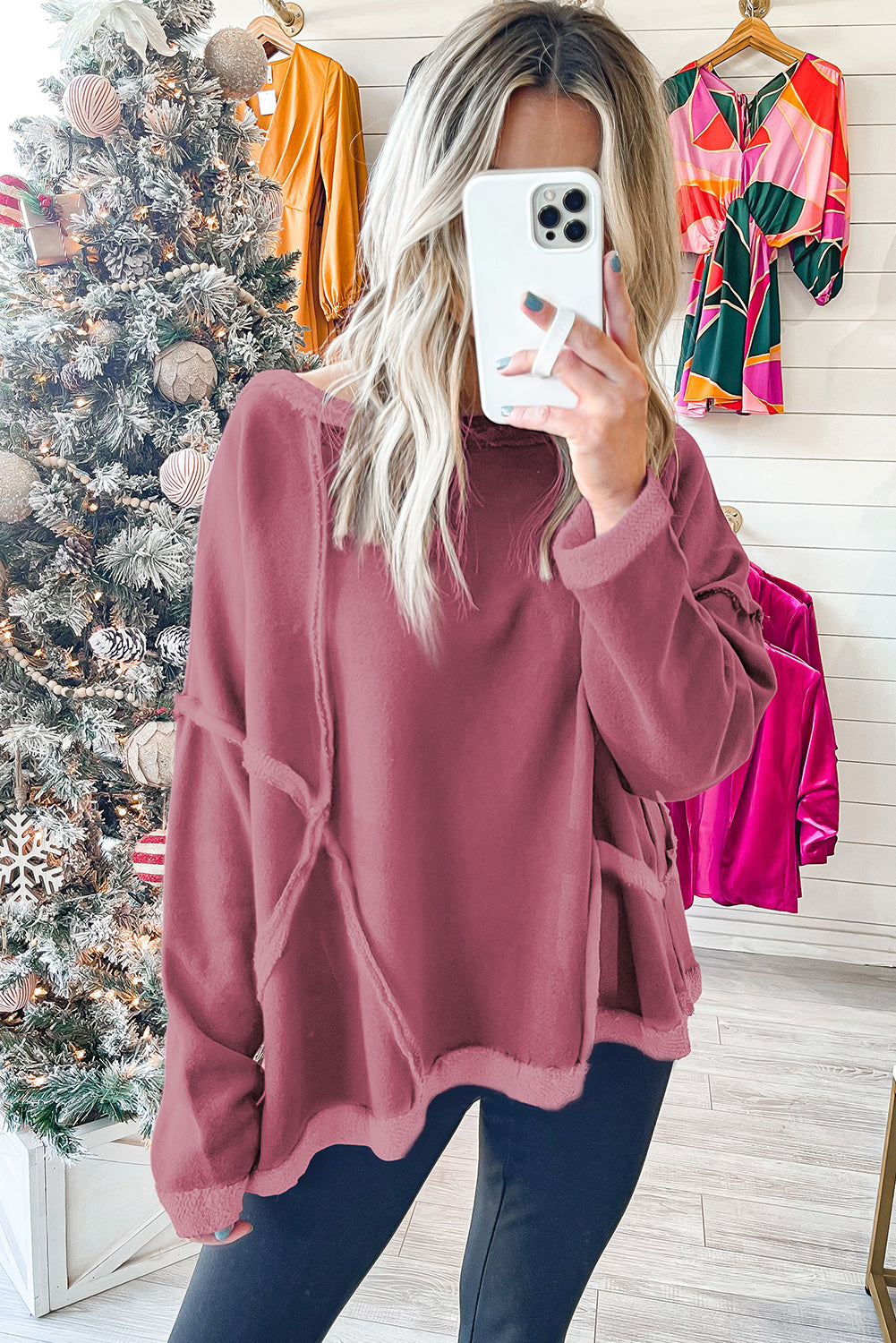 Drop Shoulder Exposed Seam Oversized Sweatshirt