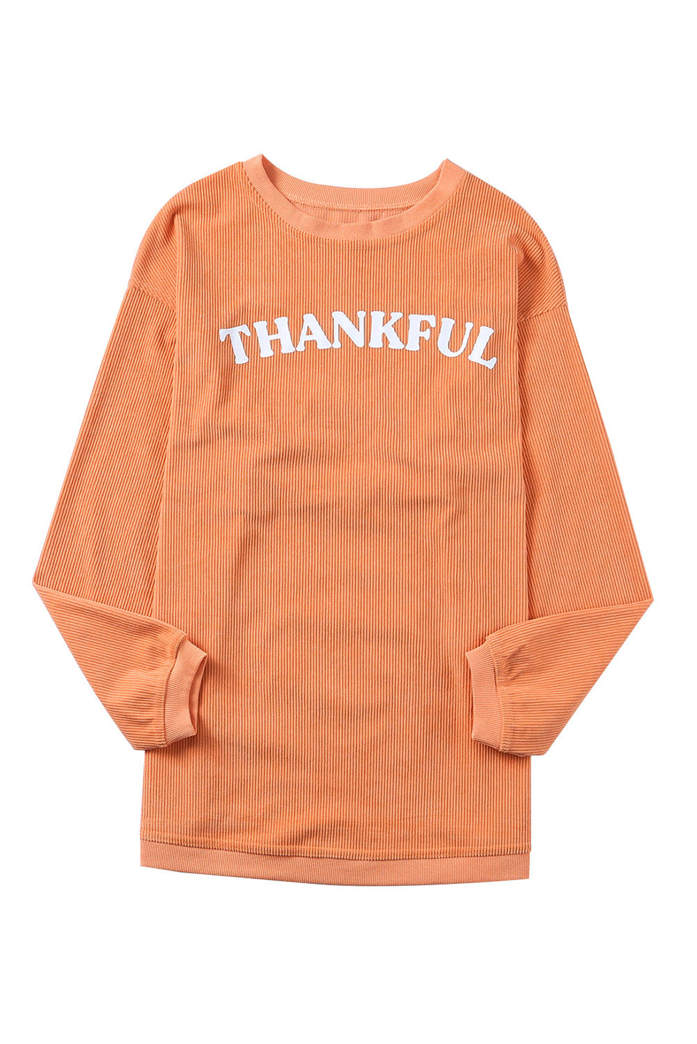 Orange Plain Drop Sleeve Rib-Knit Oversized Sweatshirt