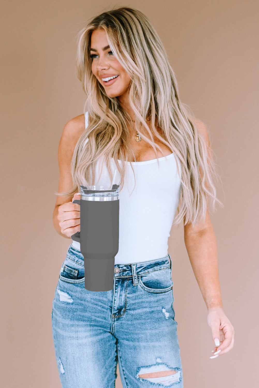 Black 304 Stainless Steel Double Insulated Tumbler Mug with Straw