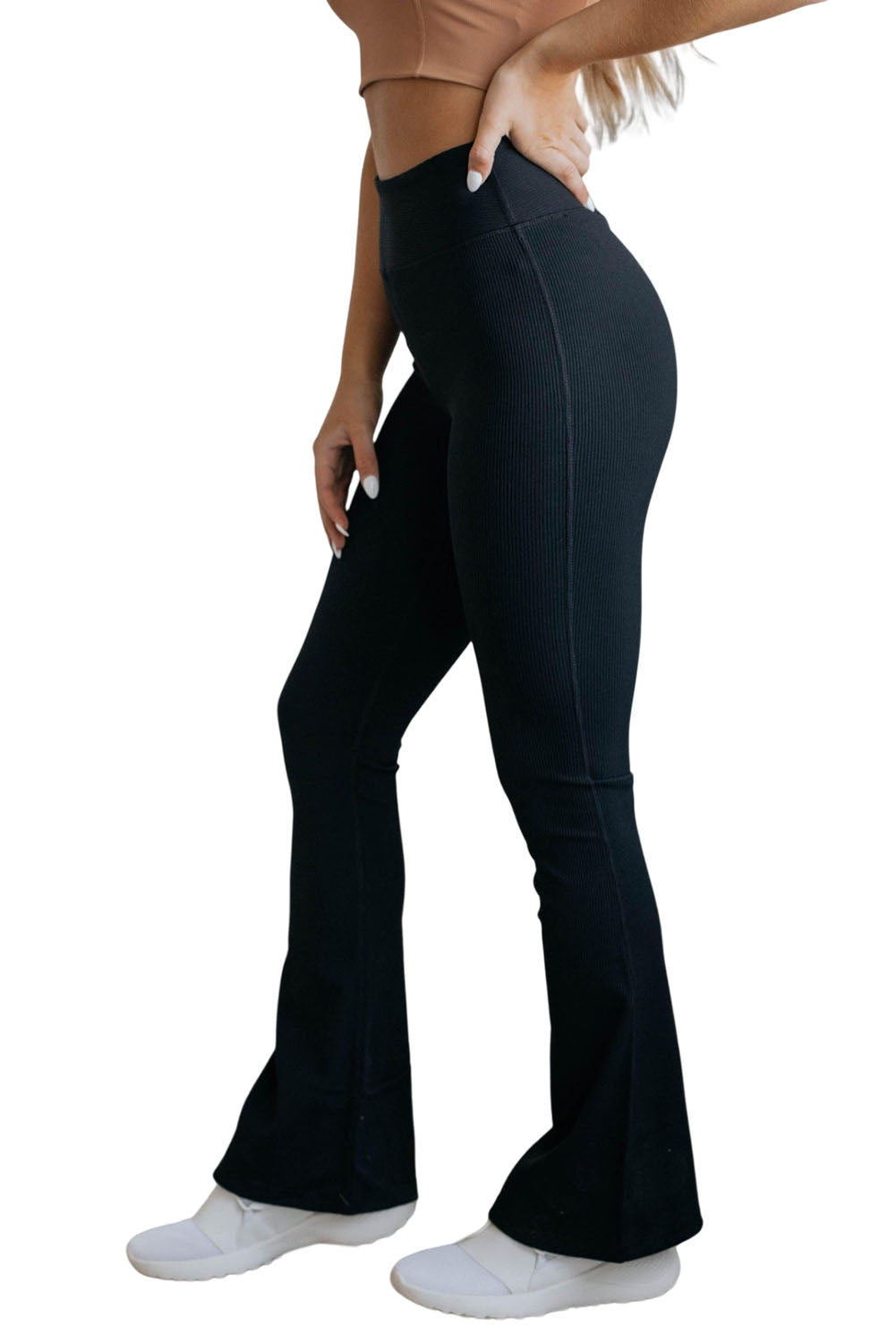 Black Basic Tummy Control High Waisted Flared Sports Pants