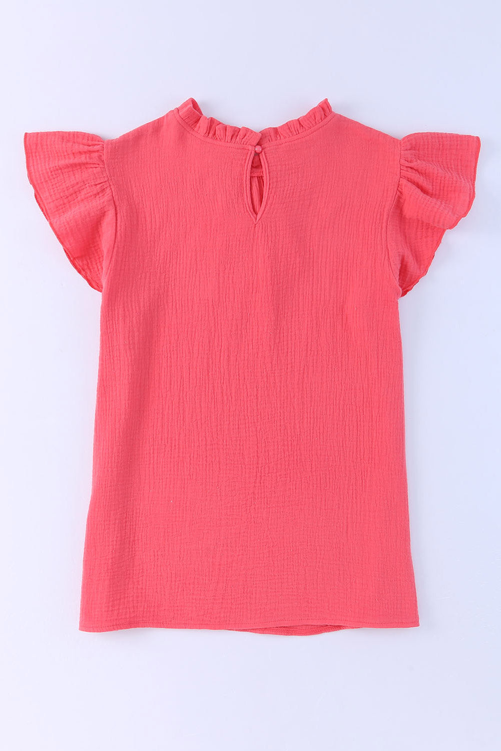 Rosy Crinkled Ruffle Casual Short Sleeve Blouse