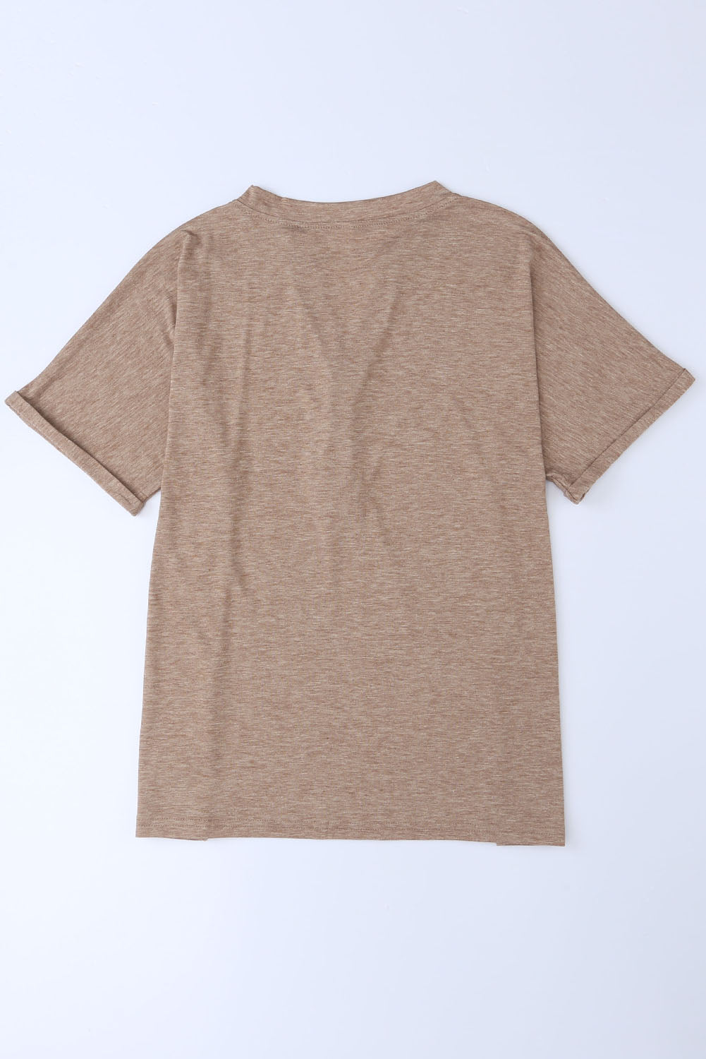 Khaki Button V Neck Short Sleeve Casual T Shirt