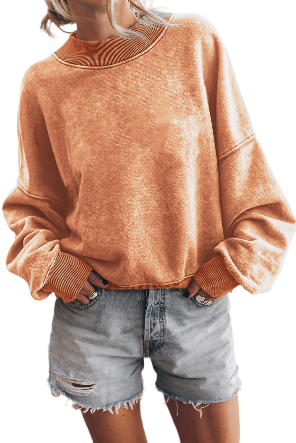 Black Plain Drop Shoulder Crew Neck Pullover Sweatshirt