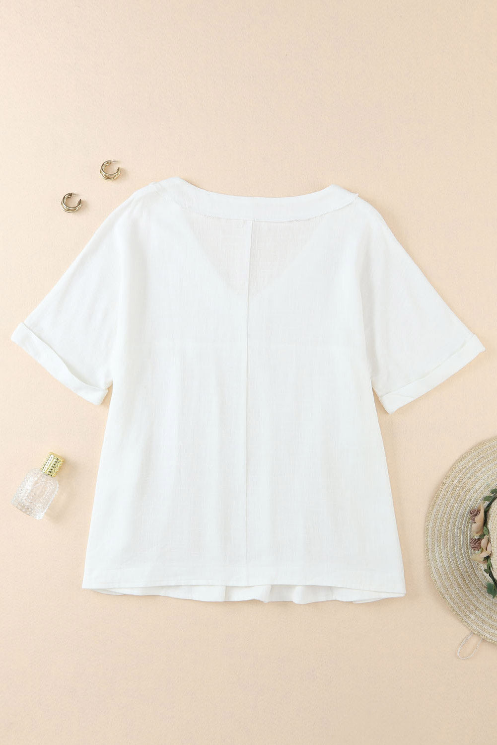 White Frayed V Neck Ruffled Babydoll Blouse