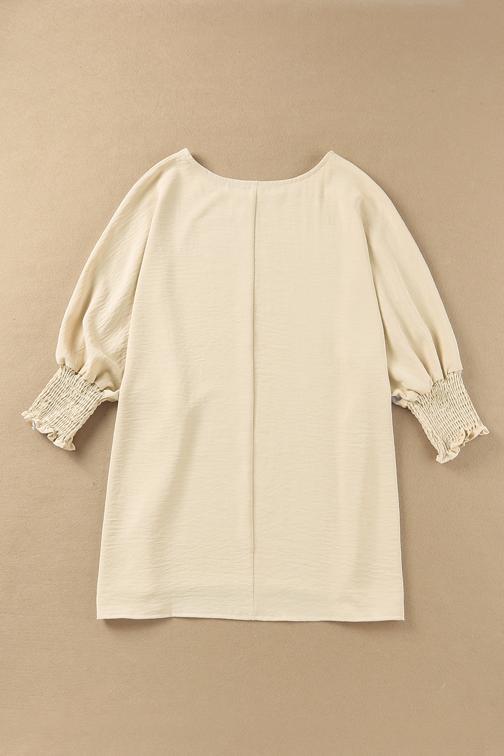 Apricot Solid Casual Smocked Cuffs Batwing Sleeve Blouse