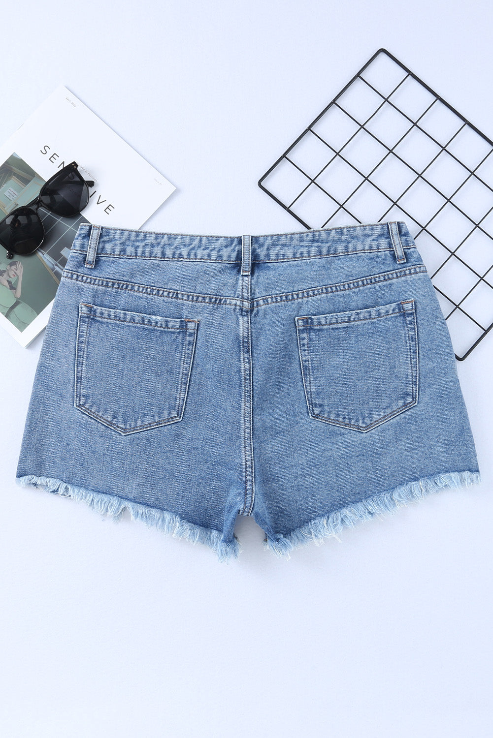 Black Crossover Waist High Rise Denim Shorts