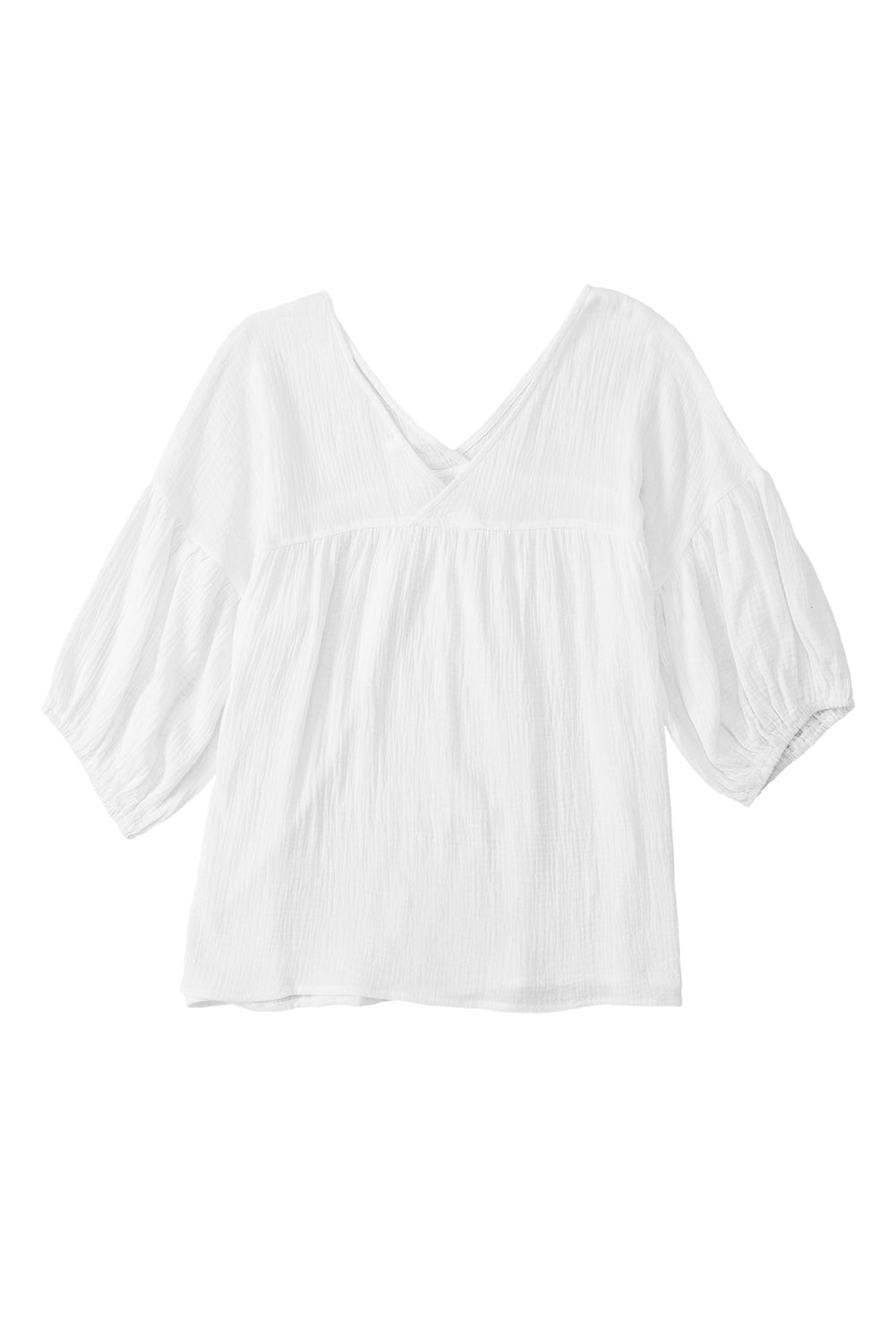 White Basic Gauze Cotton V Neck Top for Women