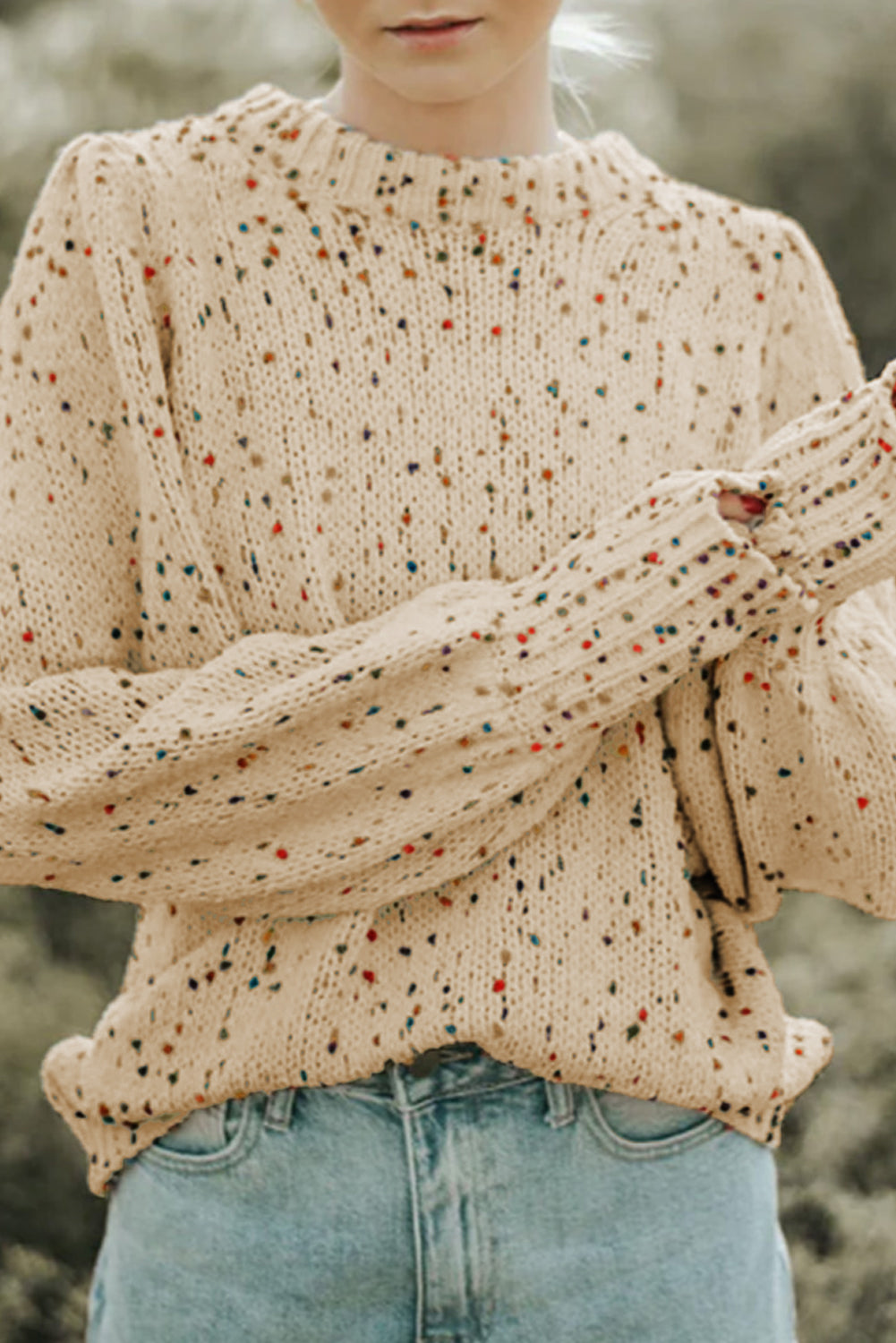 Beige Knitted Casual Long Sleeve Pullover Sweater