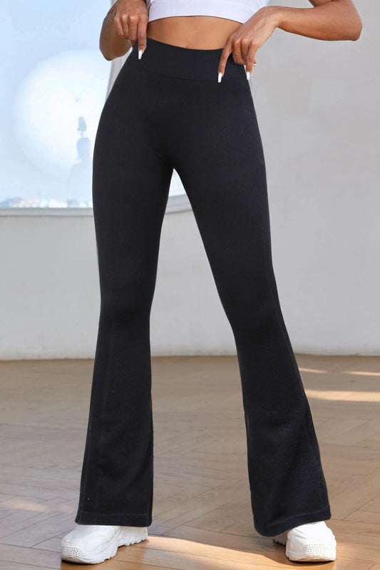 Black Basic Tummy Control High Waisted Flared Sports Pants