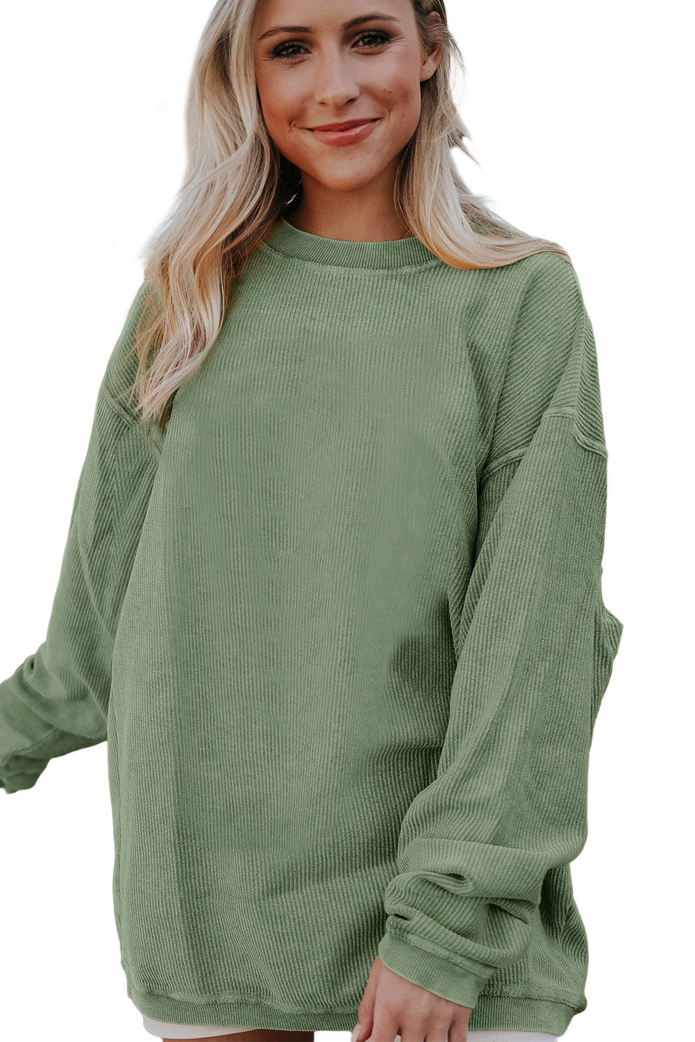 Orange Plain Drop Sleeve Rib-Knit Oversized Sweatshirt