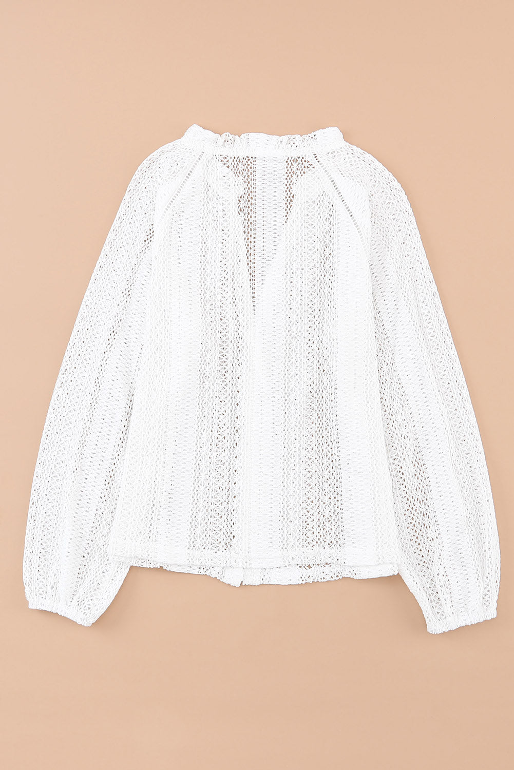 White Notch Neck Button Down Raglan Sleeve Crochet Top