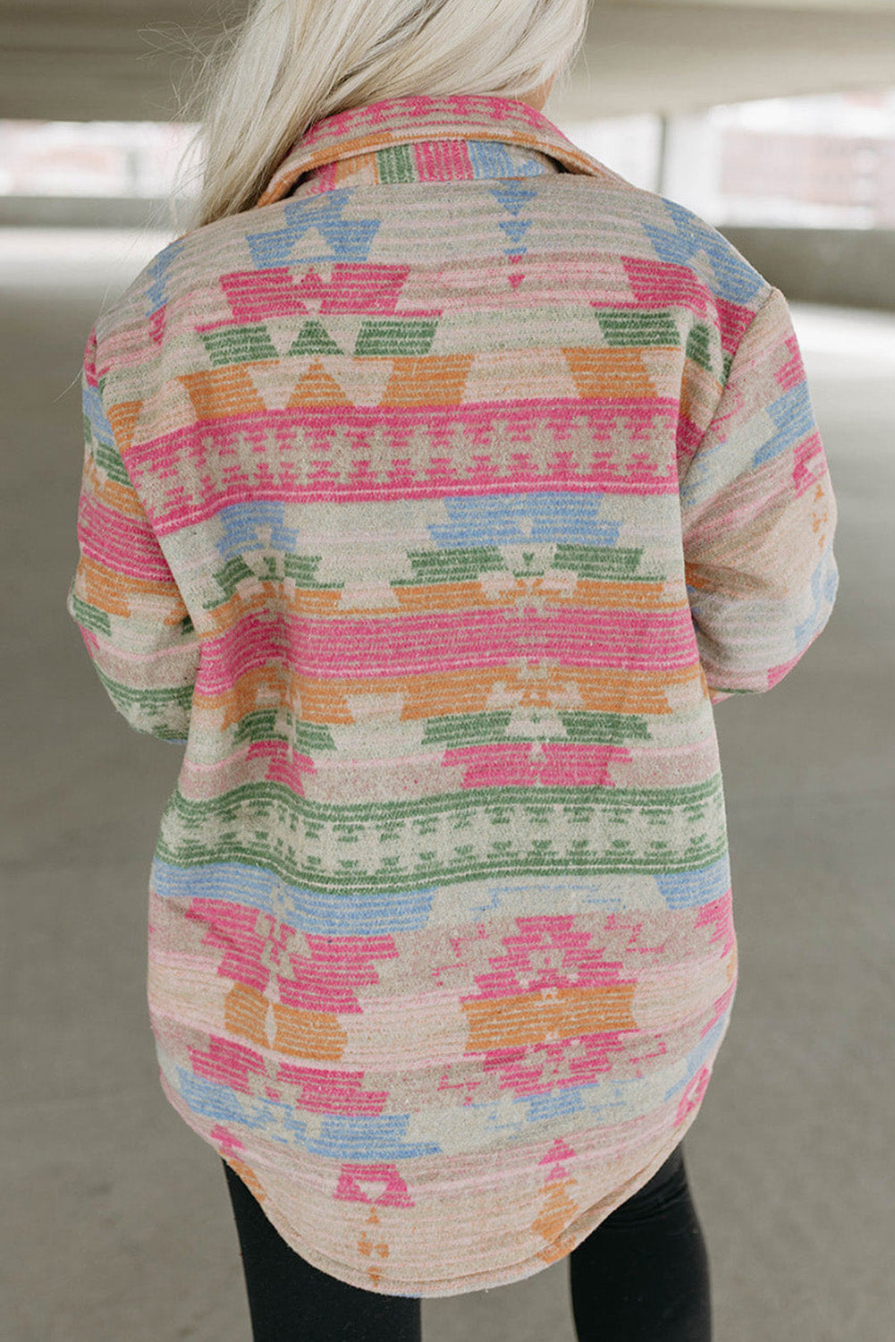 Multicolor Aztec Print Plus Size Flap Pockets Jacket