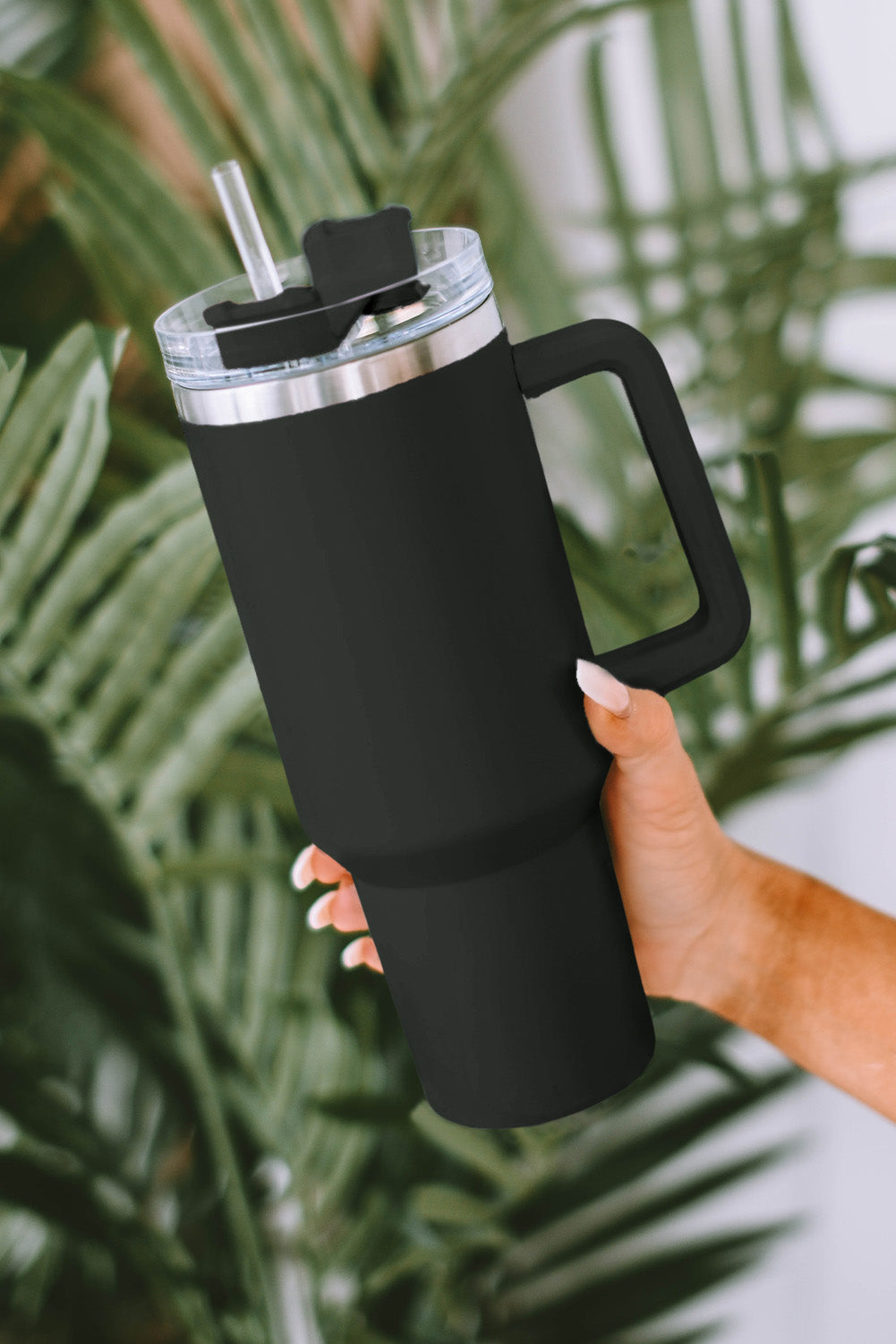 Black 304 Stainless Steel Double Insulated Tumbler Mug with Straw