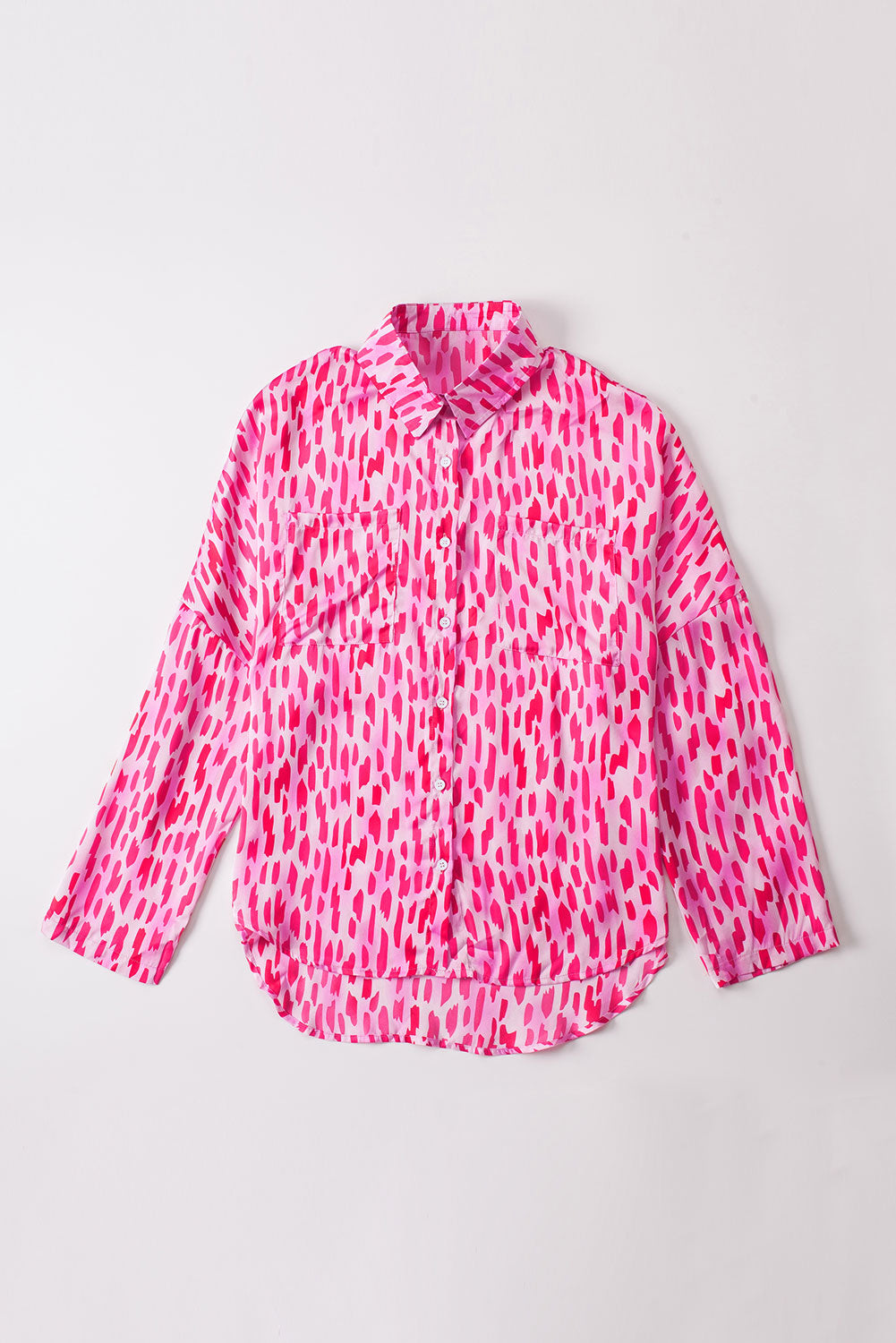 Pink Abstract Printed Roll Tab Sleeve Button Up Shirt