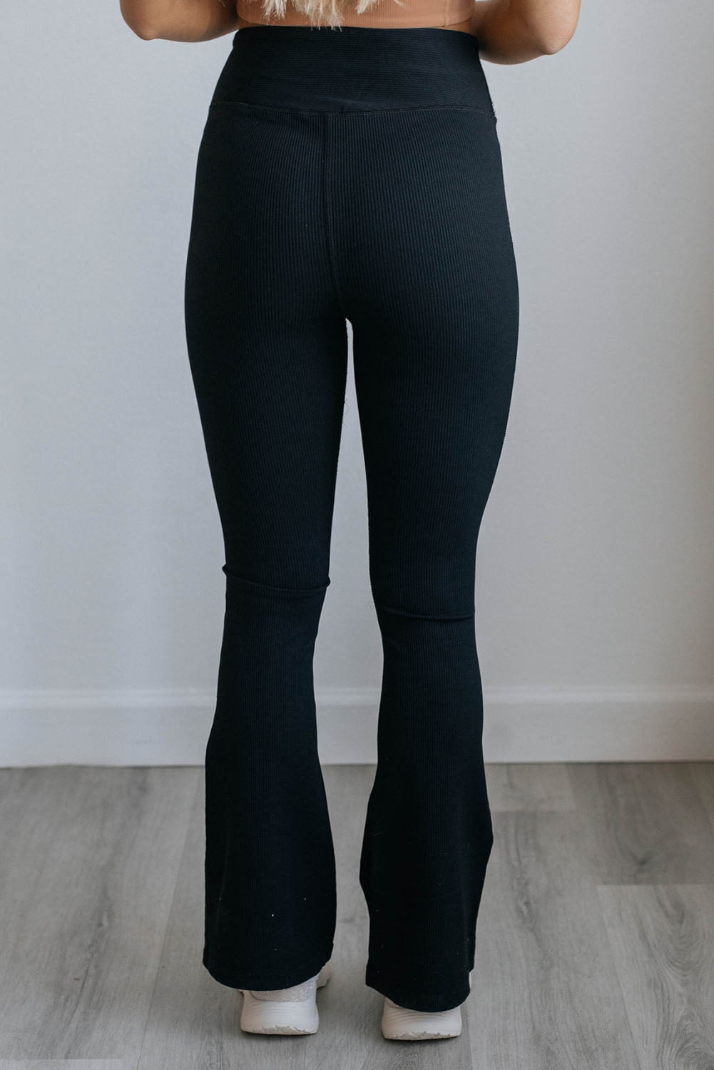 Black Basic Tummy Control High Waisted Flared Sports Pants