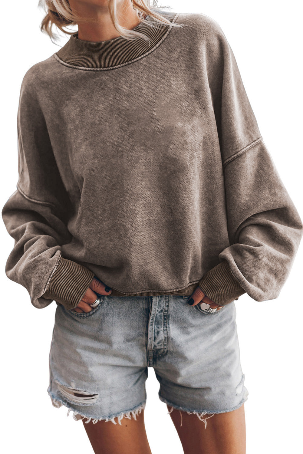 Black Plain Drop Shoulder Crew Neck Pullover Sweatshirt