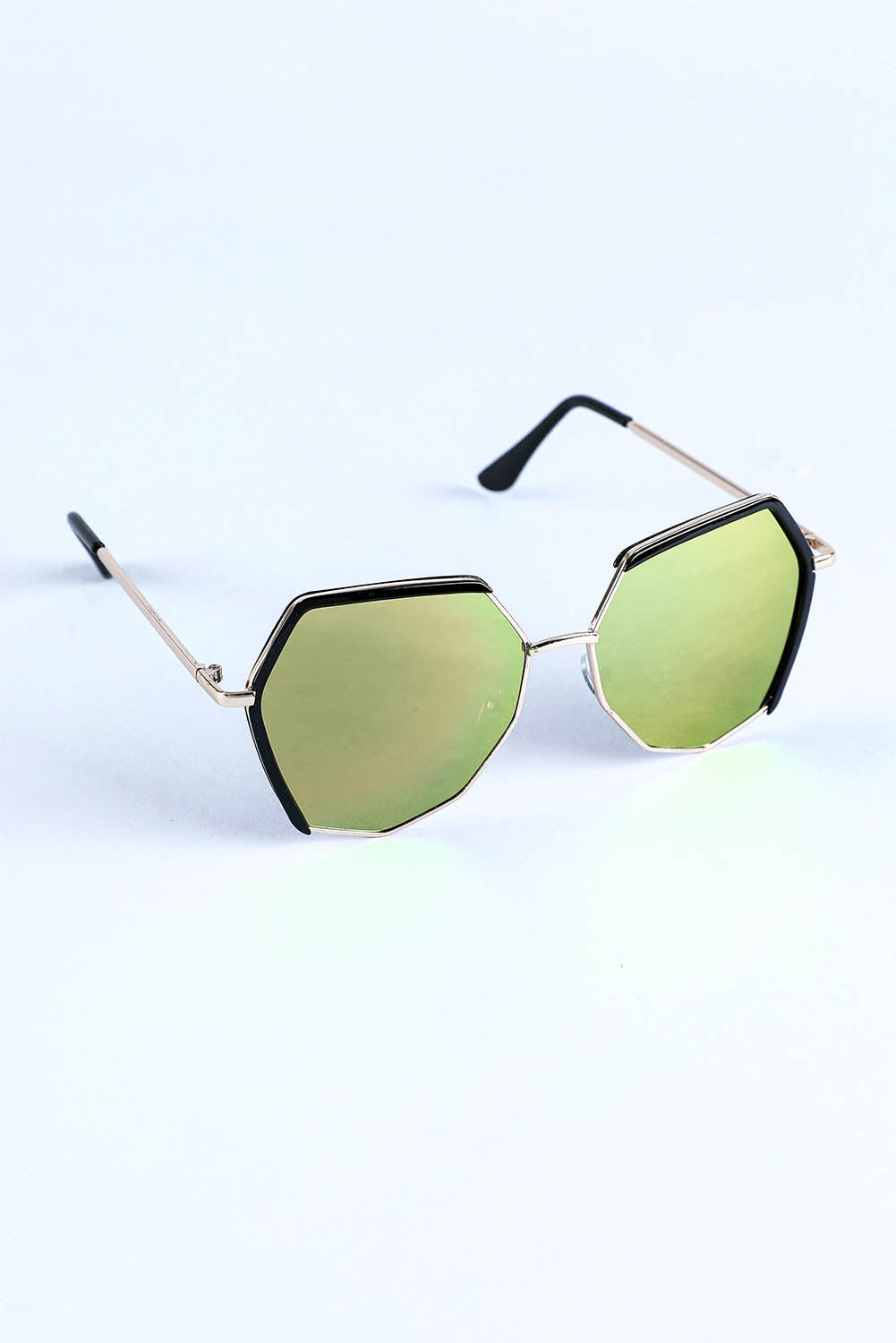 Green Metal Frame Oversized Polygon Sunglasses