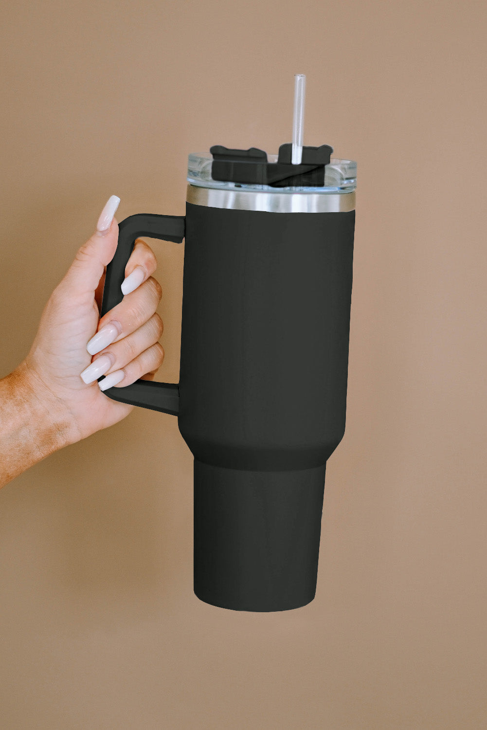 Black 304 Stainless Steel Double Insulated Tumbler Mug with Straw