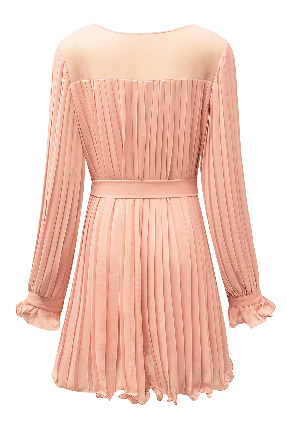 Pink Casual Pleated Ruffle Tie Waist Buttons V Neck Romper