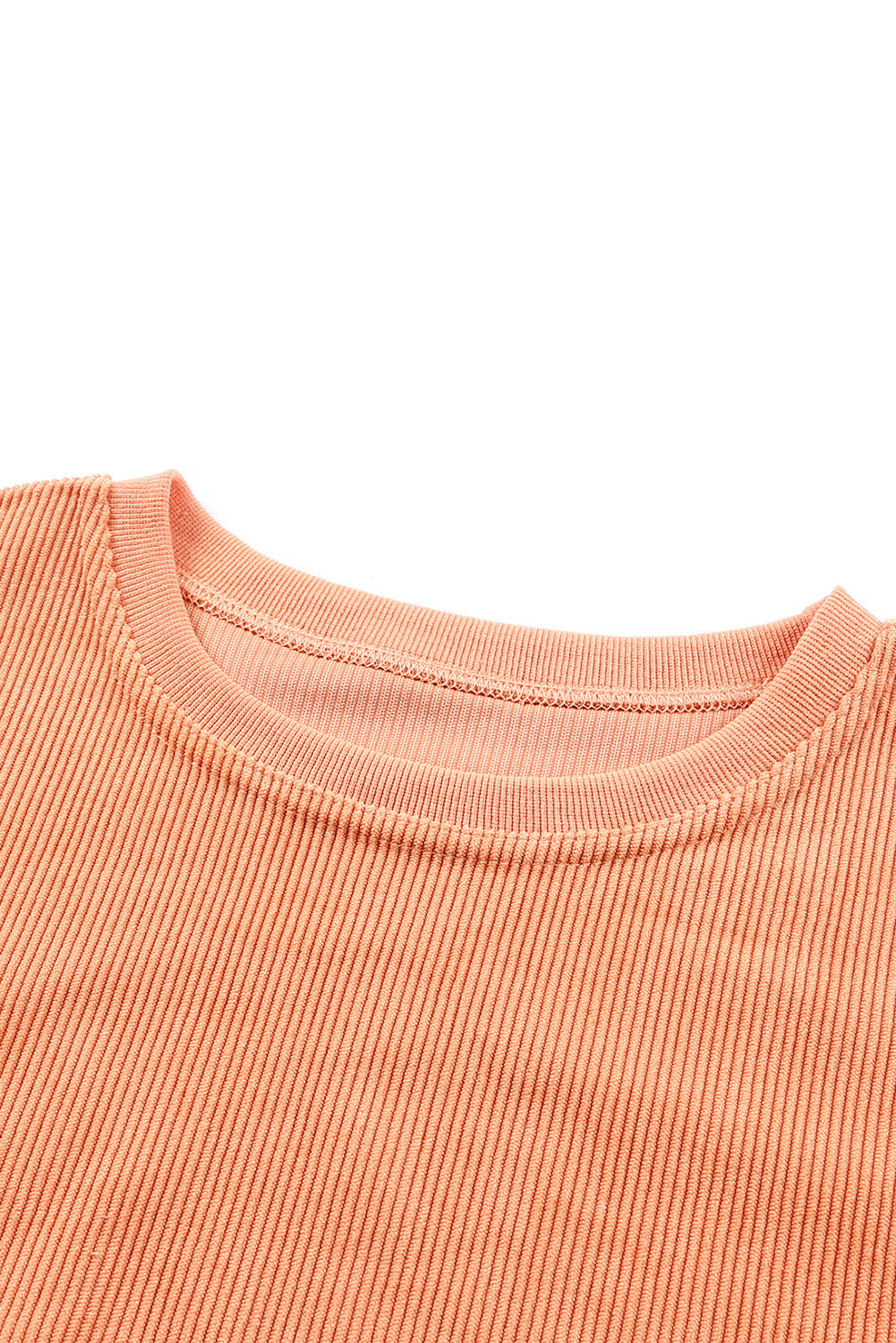 Orange Plain Drop Sleeve Rib-Knit Oversized Sweatshirt