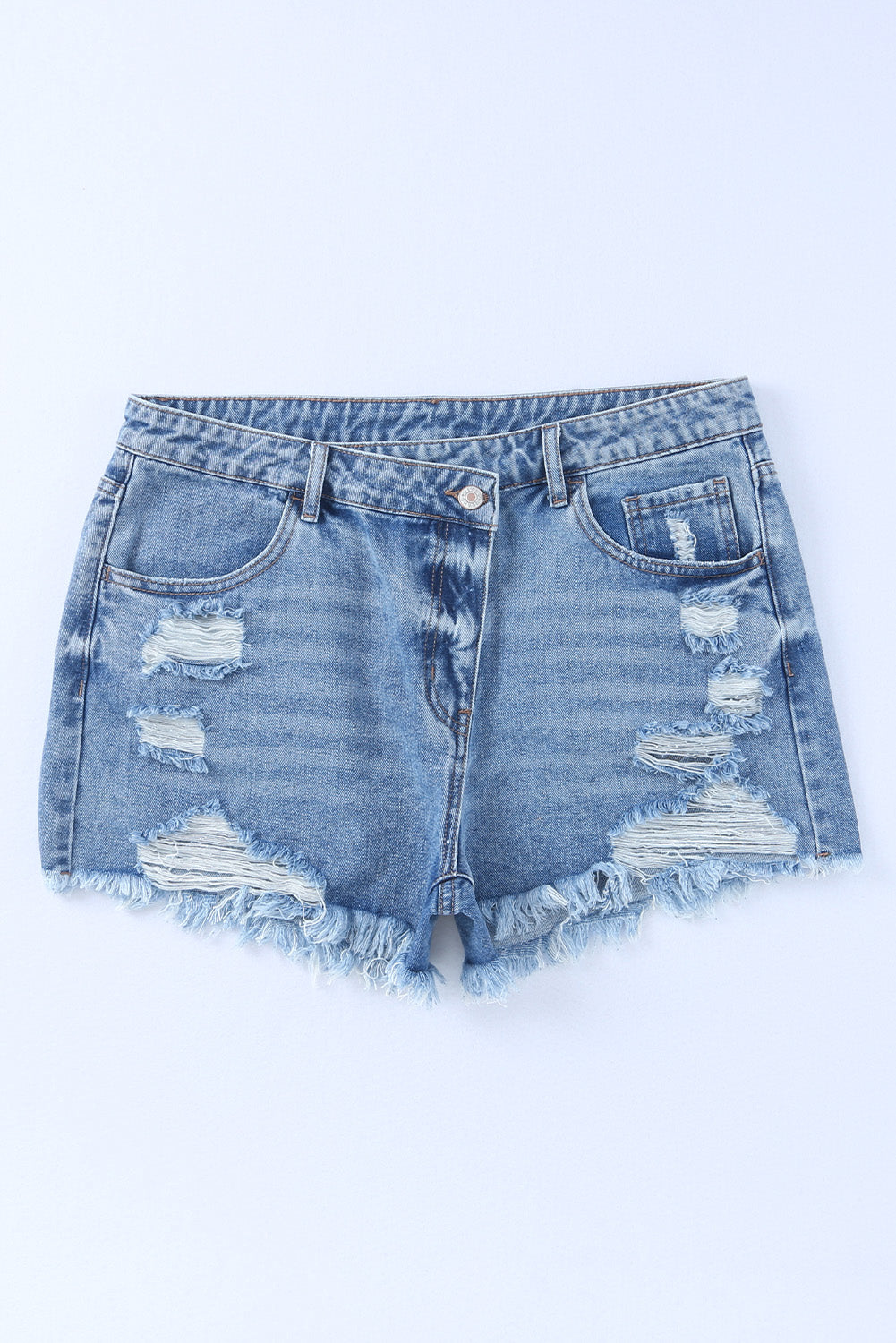 Black Crossover Waist High Rise Denim Shorts