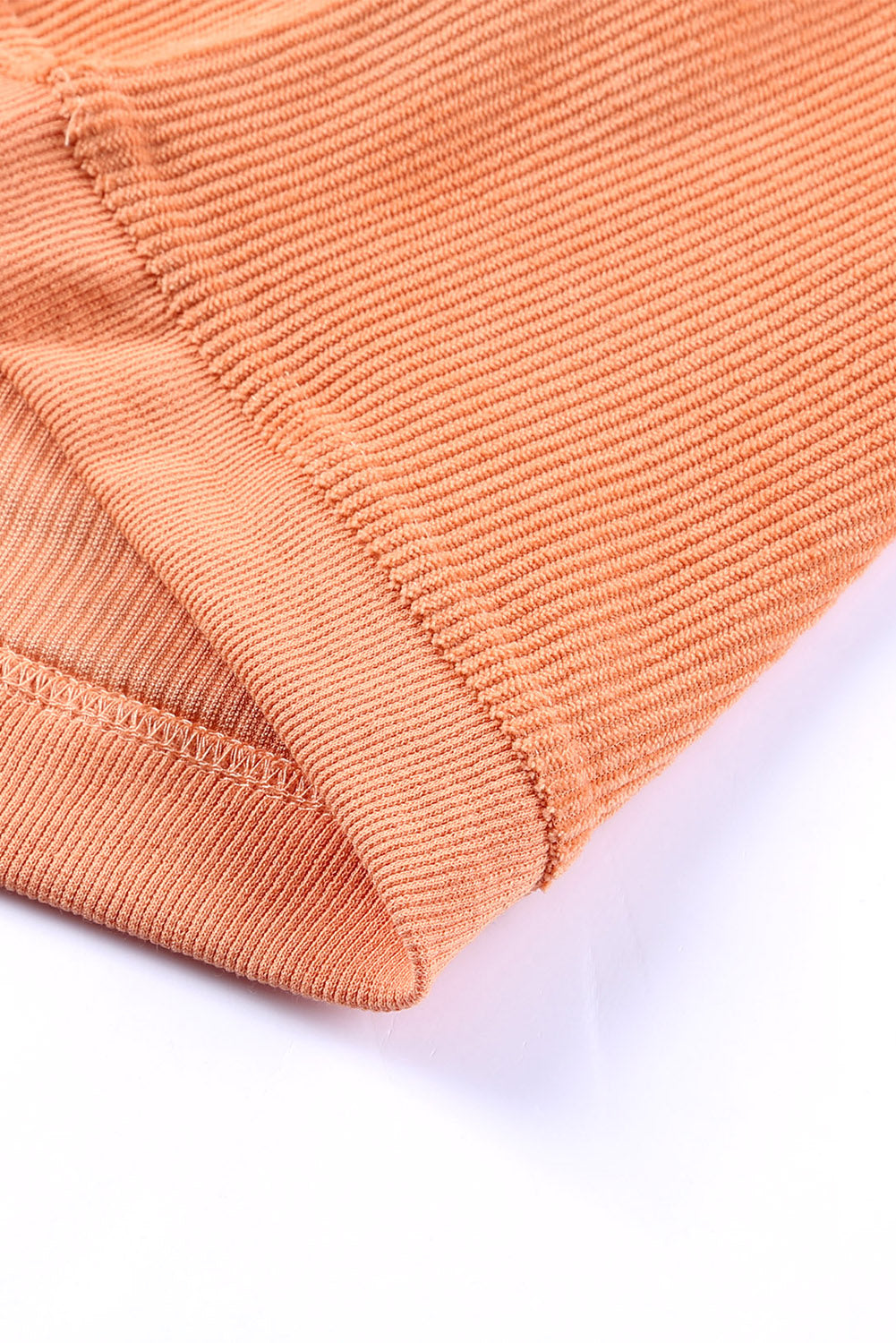 Orange Plain Drop Sleeve Rib-Knit Oversized Sweatshirt