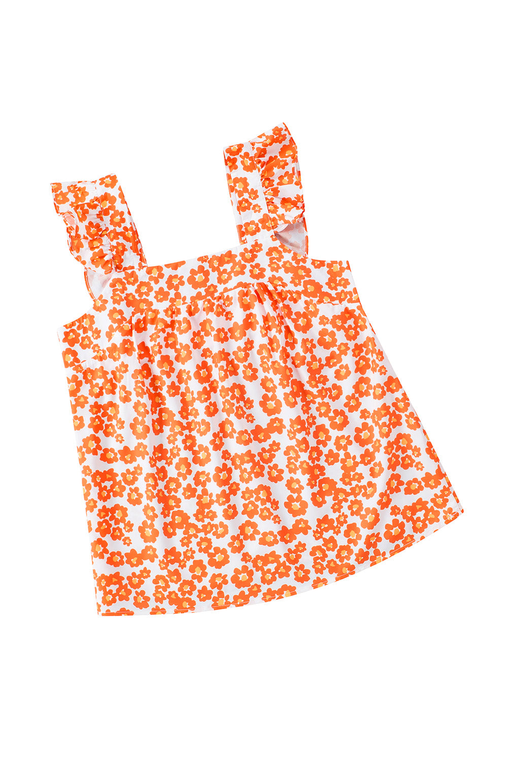 Orange Floral Print Square Neck Sleeveless Boho Top